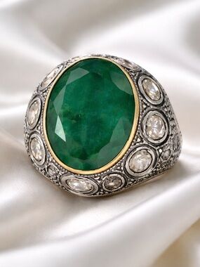 Emerald Green Centerstone and diamond Ring by Emerald